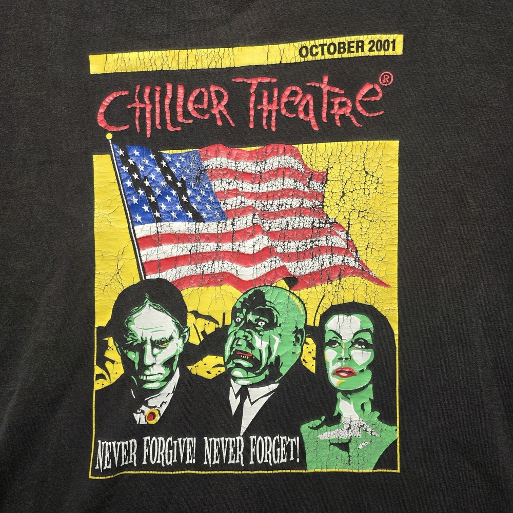 Vintage Chiller Theatre‎ October 2001 T-Shirt Men's XL Black Gildan Horror Cult
